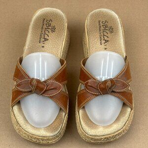 Sbicca HandMade In California WomenSize 9 Brown Leather Espadrille Wedge Sandals